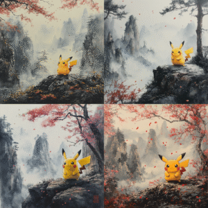 Midjourney Prompt: Bring your favorite Pokémon to life with the timeless elegance of Sumi-e